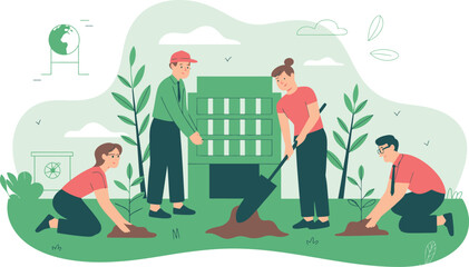 Team Planting Trees for Environmental Sustainability and Corporate Social Responsibility