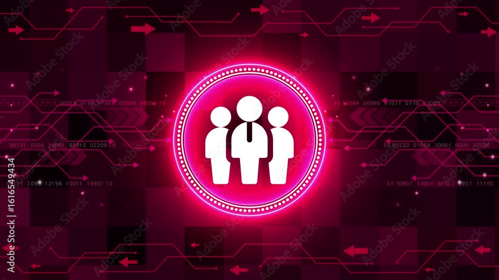 Aufkleber glowing neon teamwork icon. global team work concept animation. animation of network of connections 