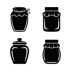 jar, jam, icon, vector, silhouette, preserve, container, mason, food, storage, glass, lid, vintage, kitchen, homemade, sweet, jelly, fruit, canning, rustic, black, bottle, sealed, label, snack, design