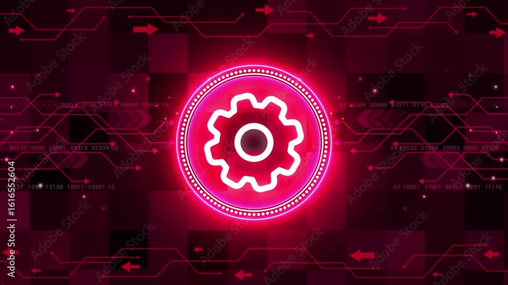 Poster management setting gear maintenance and fixing symbol digital concept. futuristic neon tech interfac