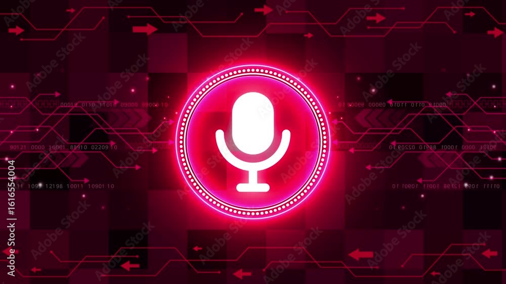 Poster microphone media on air broadcast and audio record symbol digital concept. cyber technology and comp
