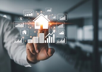 A man presents a set of floating icons representing the latest trends in technology and digital transformation