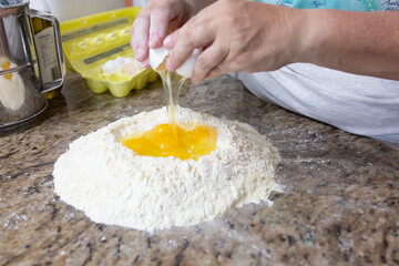 preparing pasta dough