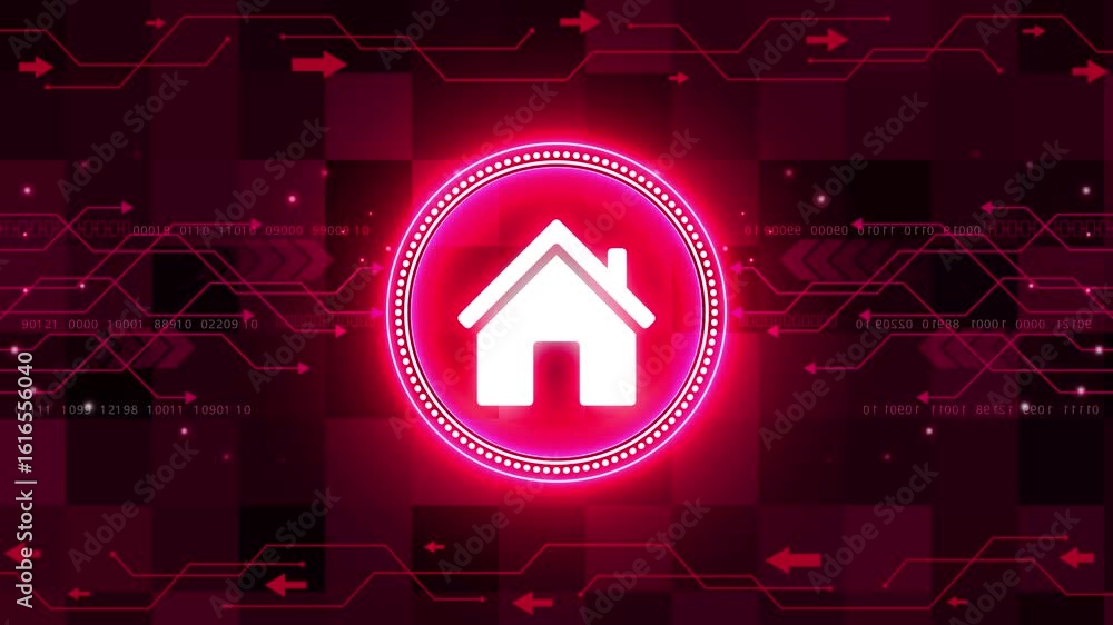 Poster digital house icon on a circuit board background with a blue glowing light effect. house with futuri