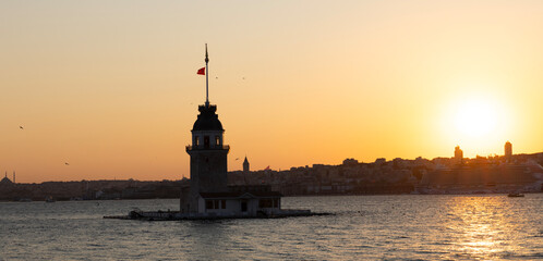 Maidens Tower in Istanbul, Turkey. (Turkish Name: Kiz Kulesi). Beautiful evening view in Istanbul.
