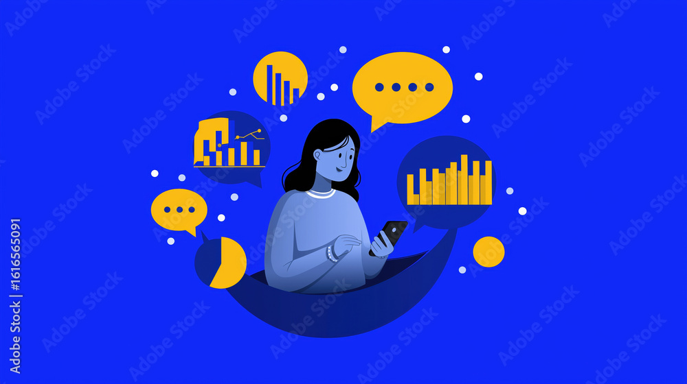 Poster person engaging with data visualization and communication on a smartphone