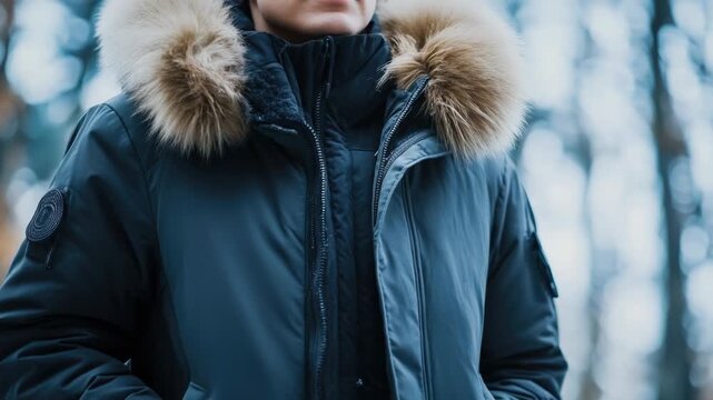 A person wearing a parka with a fur collar, possibly for warmth and outdoor activities