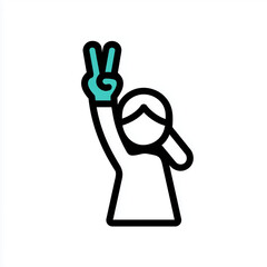 Girl raising peace sign with a smile in a minimalist illustration  