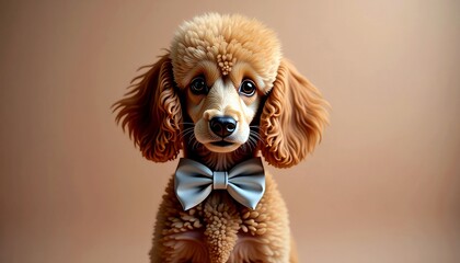 Stylish poodle puppy wearing a bow tie in a charming portrait setting