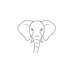 Simple Minimalist Line Art Vector Drawing of an Elephant Head Facing Forward With Large Ears