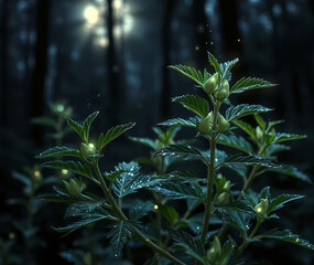 Mystical Forest Plants at Night