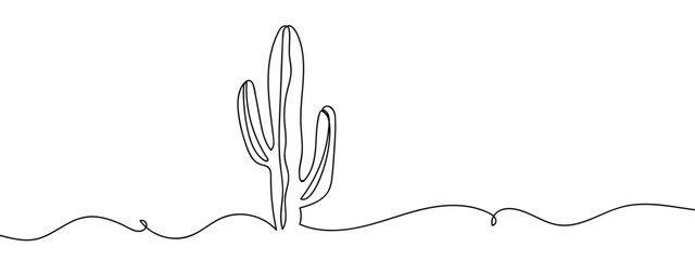 Continuous line hand drawn vector cactus isolated on transparent background. edit stroke.