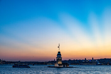 Maidens Tower in Istanbul, Turkey. (Turkish Name: Kiz Kulesi). Beautiful evening view in Istanbul.