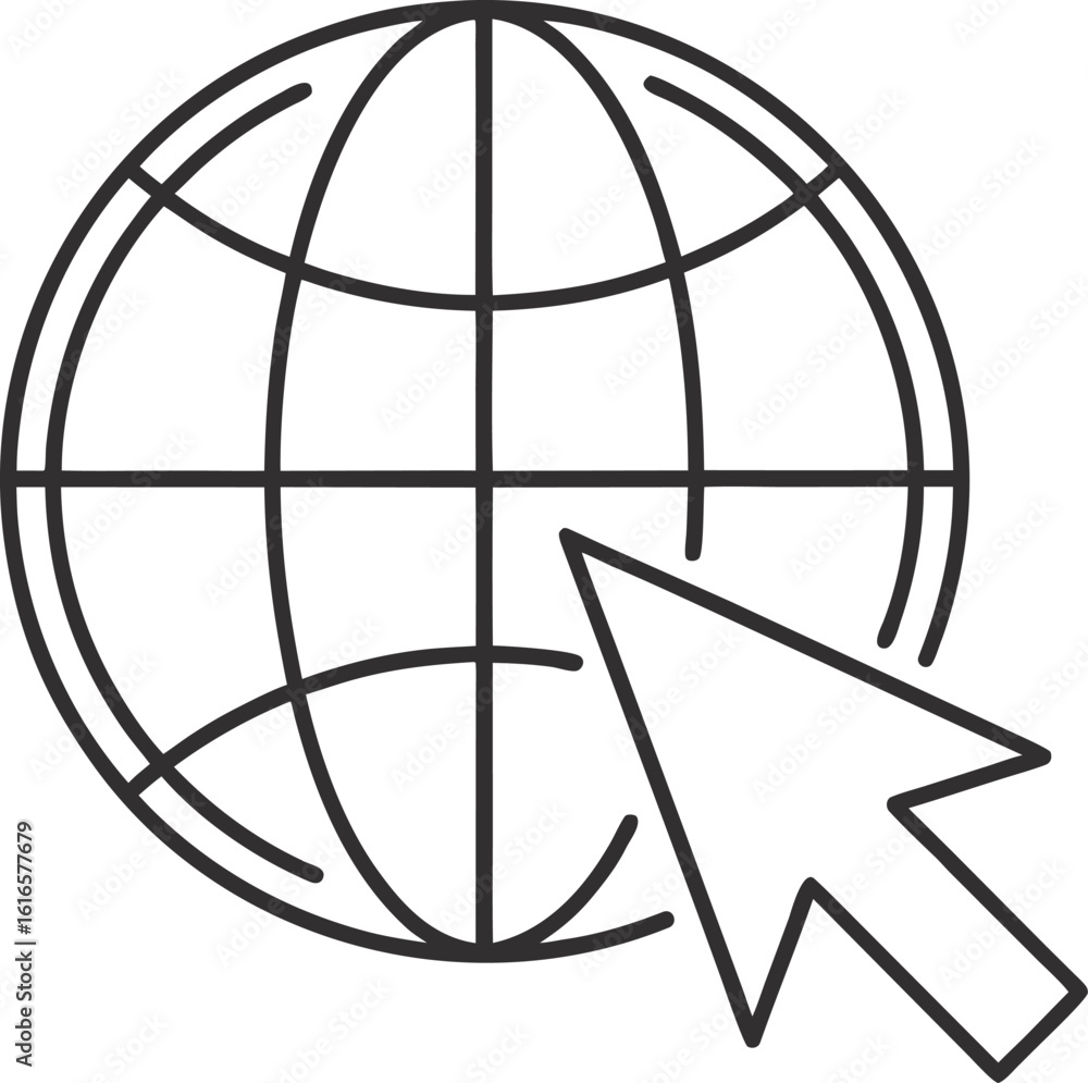 Poster black line art globe with cursor pointer world earth