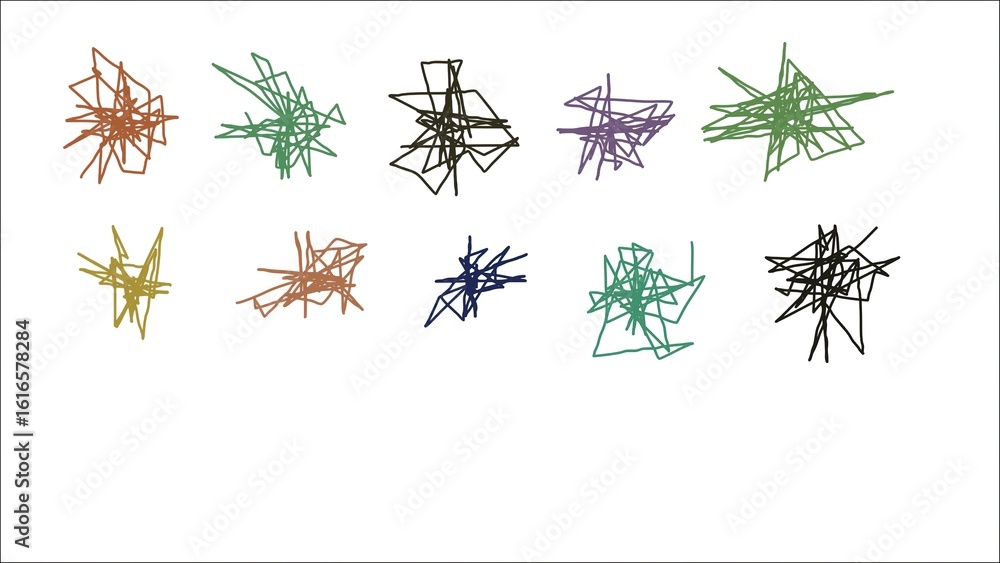Poster a collection of abstract colorful scribbles and lines isolated on a white background