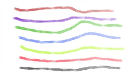 Abstract wavy brush strokes in red, purple, green, blue, lime, and gray create a textured artistic pattern isolated on a white background