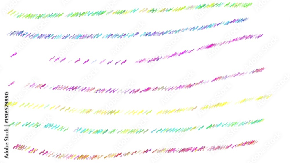 Poster assorted colorful crayon scribbles in diagonal lines isolated on a white background