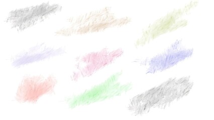 Multiple colorful pastel scribbles isolated on a white background