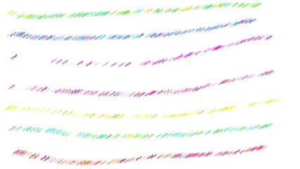Assorted colorful crayon scribbles in diagonal lines isolated on a white background