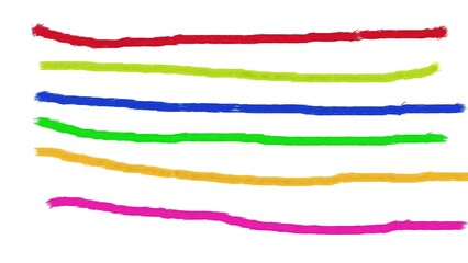 Six colorful handdrawn brush strokes in various colors isolated on a white background