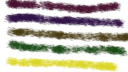 Five dark and textured brush strokes in various colors isolated on a white background