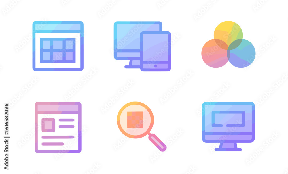 Poster modern gradient icons for web design and development concepts