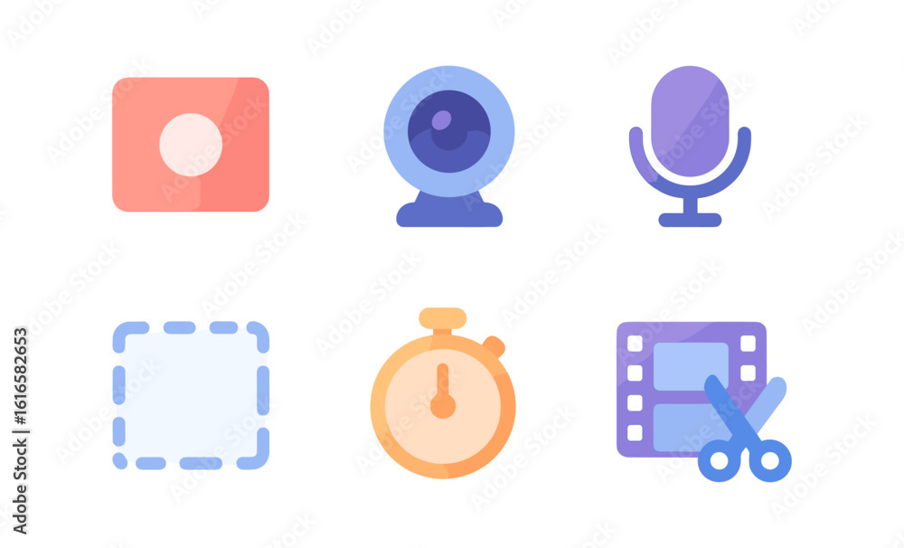Poster flat style multimedia icons for recording and editing