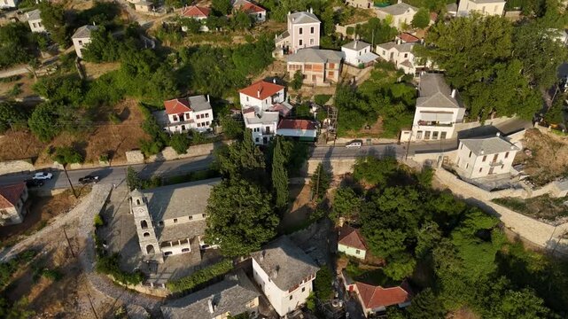 Aerial View of Pelion Mountain and Traditional Villages.