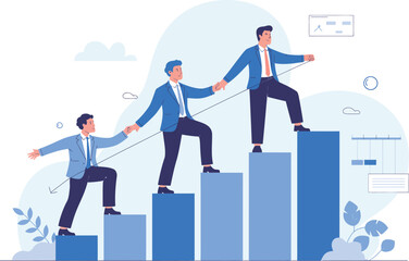 Obraz premium Business Teamwork and Leadership Climbing Steps to Success with Support