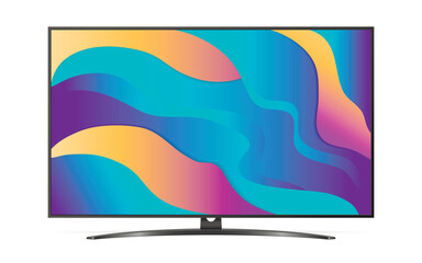 Smart tv with color gradient wallpaper screen isolated on white background