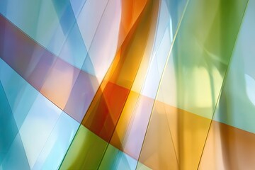 Abstract design of overlapping translucent panels in vibrant colors
