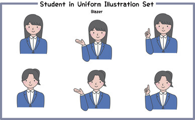 Fototapeta premium 制服姿の学生 イラストセット1-5 (ジャケット) / Student in Uniform, Character Pose Set