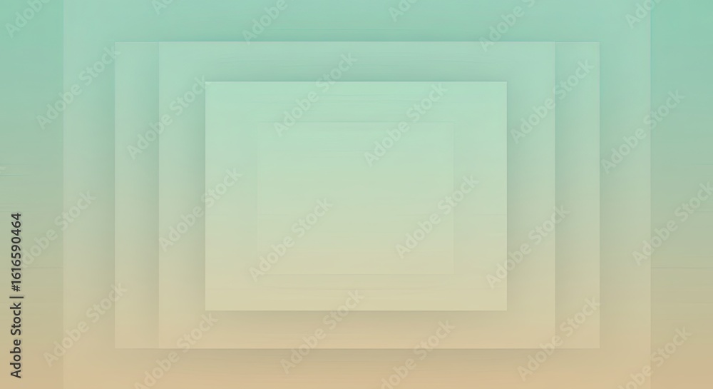 Poster abstract pastel green and beige geometric layers: a minimalist square design with subtle gradient tr