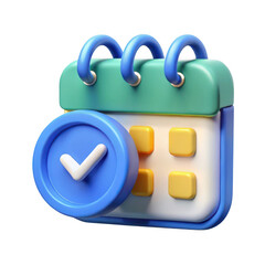3d render of calendar icon with checkmark isolated on transparent background