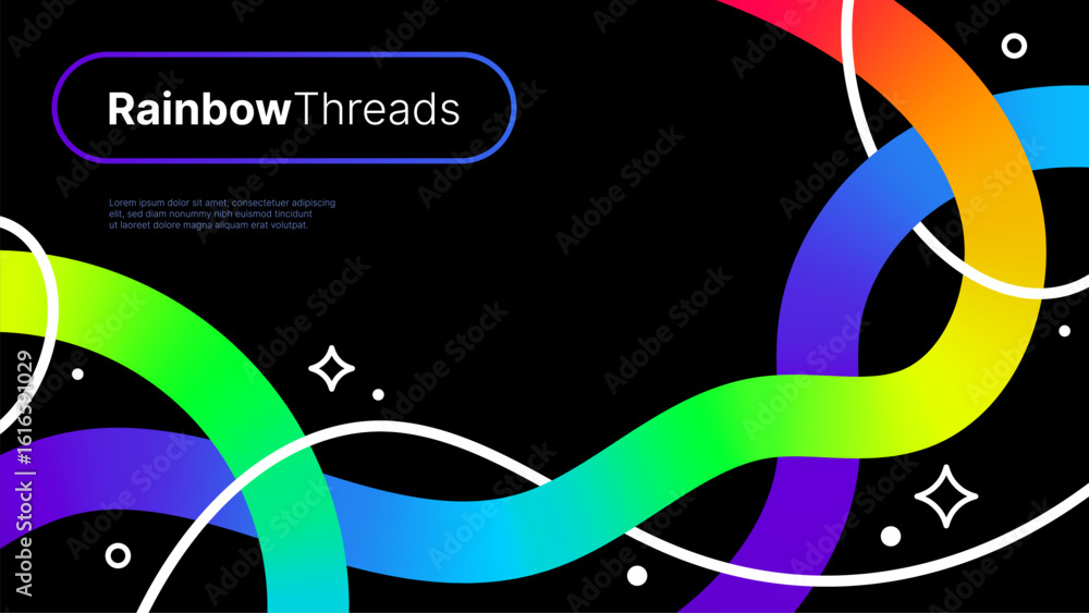 Poster dark background with winding rainbow gradient lines vector. modern abstract design with colorful cur