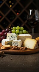 Elegant Wine and Cheese Tasting Board with Crackers and Grapes