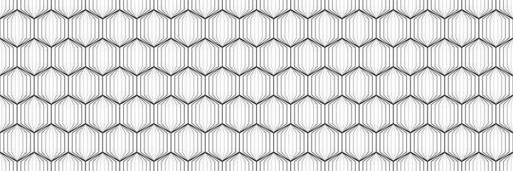 horizontal seamless black line hexagon pattern on white for design and background.