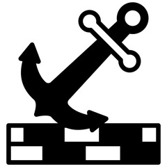 Anchor glyph, black icon, mini illustration for ocean, marine, sea and nautical UI, UX kit, app and web development, digital or print
