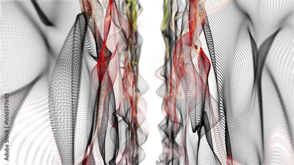 Poster fantastic video animation with particle wave object in slow motion, 4096x2304 loop 4k