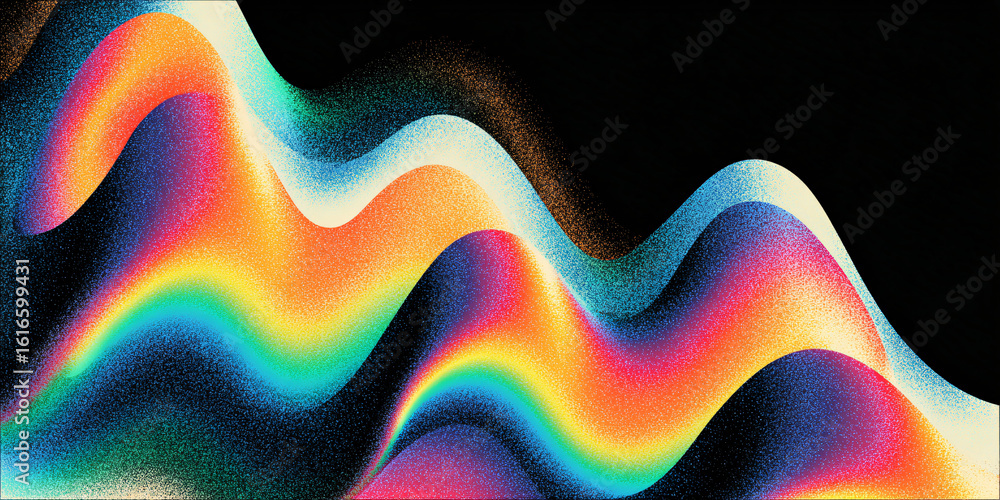 Poster abstract wavy background in retro colors. rainbow. retro. particles. color gradient.