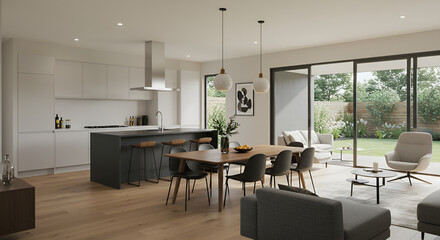 Modern Open Plan Living and Dining Room with Sleek Design