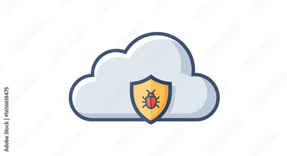Poster cloud computing security: protecting against digital threats with shield icon