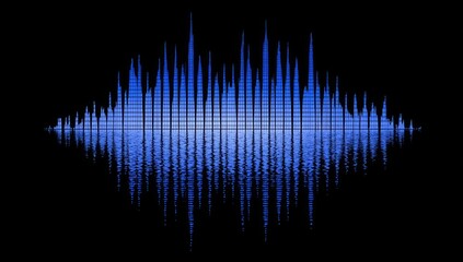 Blue sound waves reflected in dark background.
