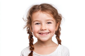 Close up of a smiling girl on a white background