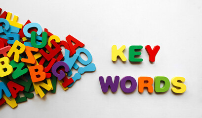 Keywords search concept. Beautiful Top view close up - A pile of wooden alphabet letters arranging word SEARCH on top. Exploring, Big data, Machine learning, AI, Search Engine Optimization, SEO.