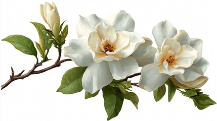 Obraz premium Beautiful Gardenia Flower Illustration Isolated on White Background