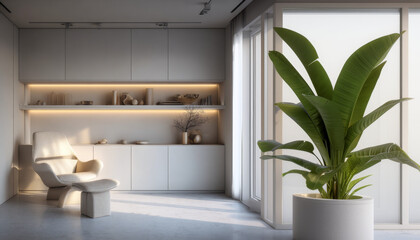 Modern Minimalist Living Room with Neutral Tones and Soft Lighting