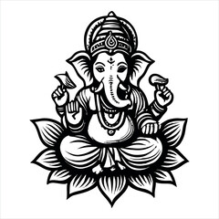 Elegant Black and White Illustration of Lord Ganesha.