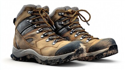 Professional Hiking Boots Isolated on White Background for Outdoor Adventures
