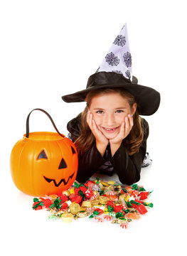 Halloween: Witch Lying on Floor with Candy
